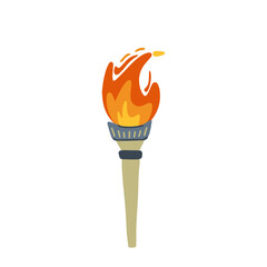 Illustration of an Olympic torch with burning flame in flat style. Perfect for projects on Olympics, sports, and international events. Vector illustration