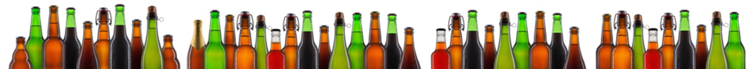Set of bottle of beer or cider isolated on white background