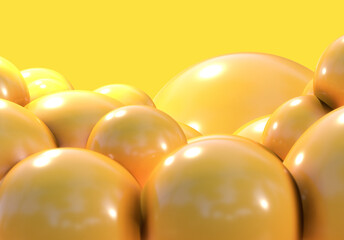 3D balls yellow bubble balloon color glossy 3d render shepres ball group background