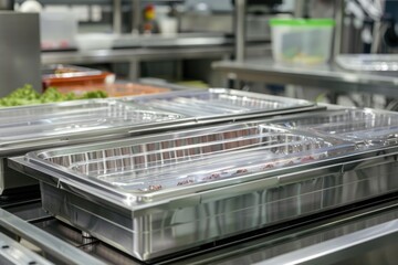 A collection of food trays on a table