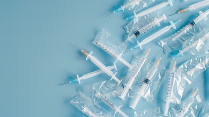 Assorted Syringes on Blue Background, Generative AI
