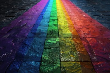 A colorful rainbow painted on the side of a road, perfect for use in illustrations or graphics