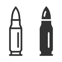 Vector illustration of two bullet icons in black and white, representing ammunition or military design elements.