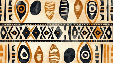 Ethnic-inspired abstract art with geometric Dogon patterns and earthy palette..