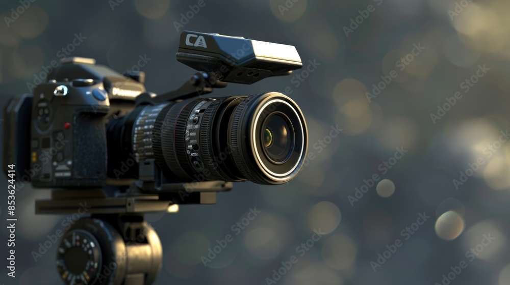 Aufkleber a close-up shot of a camera mounted on a tripod, suitable for use in photography tutorials or produc