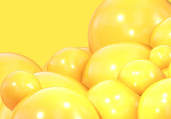 3D balls yellow bubble balloon color glossy 3d render shepres ball group background