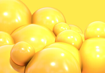 3D balls yellow bubble balloon color glossy 3d render shepres ball group background