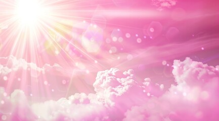 Soft pink blurred background with gentle rays of light, creating a warm sun ray effect for a dreamy atmosphere