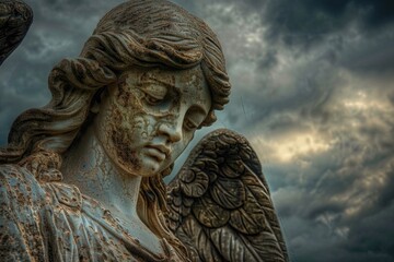 Obraz premium Close-up shot of a beautiful statue of an angel, suitable for various uses such as art, decoration, or symbolic representation