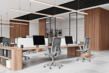 Office business interior with coworking and meeting room, corporate loft