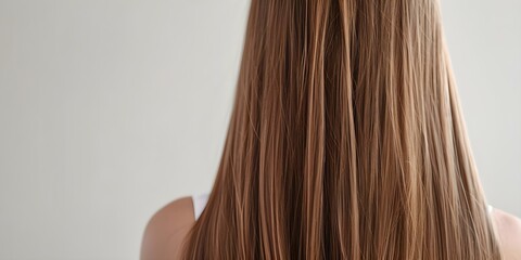 Showcasing Beauty and Hair Care Young Woman with Long Shiny Brown Hair. Concept Beauty, Hair Care, Young Woman, Long Hair, Shiny Brown Hair