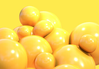 3D balls yellow bubble balloon color glossy 3d render shepres ball group background
