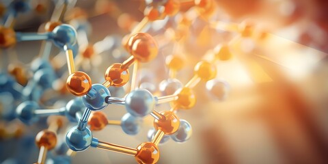Exploring the 3D Molecular Structure of an Amino Acid Chain in Biochemistry and Biology. Concept Molecular Structure, Amino Acid Chain, Biochemistry, Biology, 3D Modeling