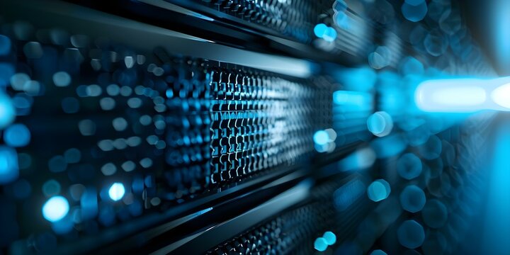 Exploring the intricate technological texture of a supercomputer through cinematic depth and high contrast. Concept Supercomputer Technology, Cinematic Depth, High Contrast Imagery, Tech Aesthetics