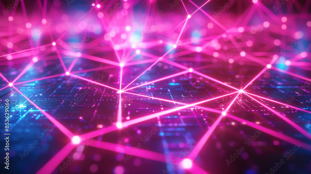 Poster an intricate pattern of glowing neon lines creating a 3d effect. cartoon illustrations generative ai