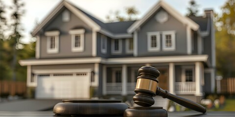 Illustrating the Dynamic Sales Process of a Real Estate Auction with Gavel About to Strike. Concept Real Estate Auction, Dynamic Sales Process, Gavel Strike Illustration