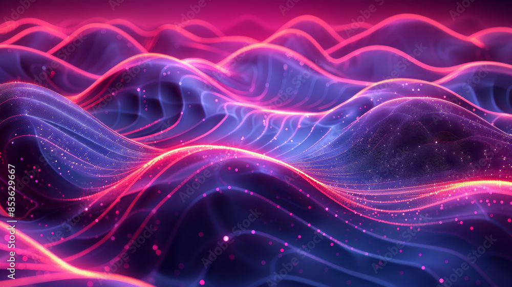 Poster an intricate pattern of glowing neon lines creating a 3d effect. cartoon illustrations generative ai