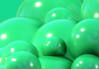 3D balls green bubble balloon color glossy 3d render shepres ball group background