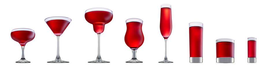 Set of cocktails with decoration from fruits isolated on white background