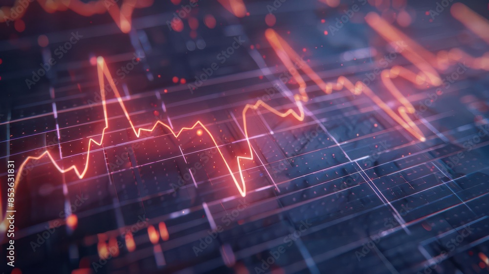 Aufkleber abstract financial chart with glowing red lines and futuristic data grid, representing stock market 