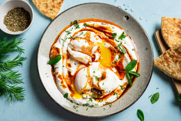 Turkish eggs Cilbir, Turkish breakfast