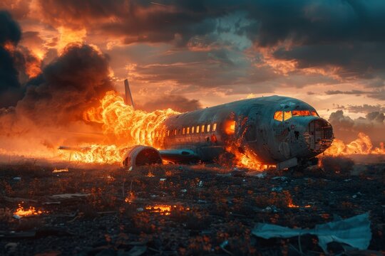plane on fire, plane crash