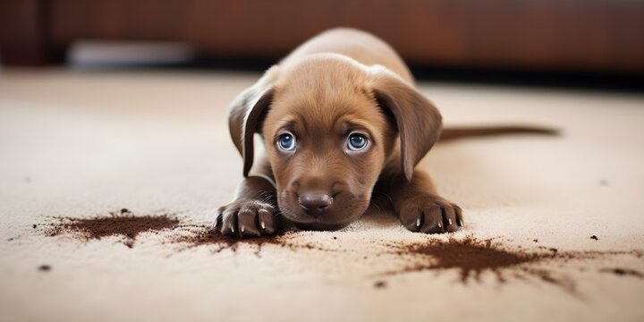 Carpet in Need of Deep Cleaning and Odor Removal Due to Pet Stains. Concept Carpet Cleaning, Pet Stain Removal, Odor Removal, Deep Cleaning, Home Maintenance