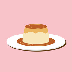 Hokkaido milk pudding with caramel sauce illustration