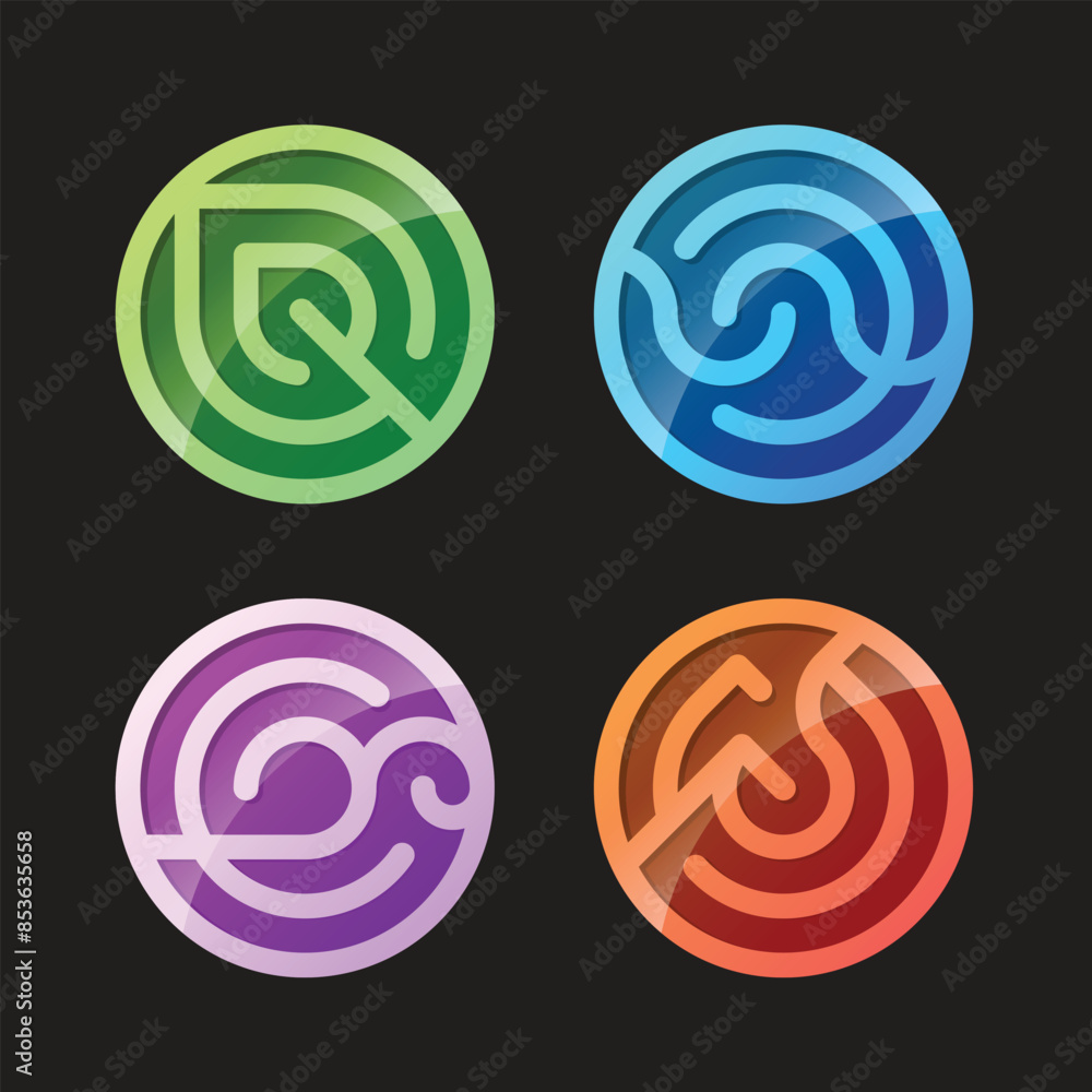 Poster the four elements of nature - earth water wind and fire abstract circle sign with modern line curve 