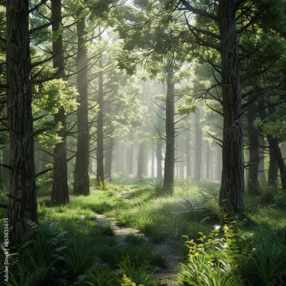 Poster a forest with a path through it