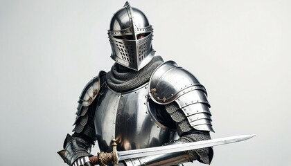 Fototapeta premium A battle-worn knight standing amid a battlefield, his armor dented and sword drawn.