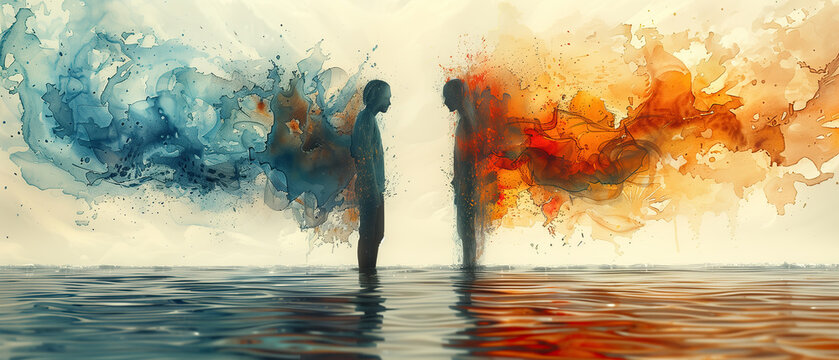 Ultra Realistic Watercolor: Intense Argument and Emotional Conflict. Non-existent person.
