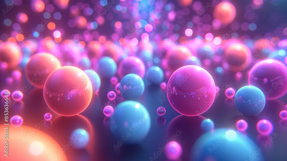 Poster pulsating neon orbs arranged in a complex 3d structure. cartoon illustrations generative ai