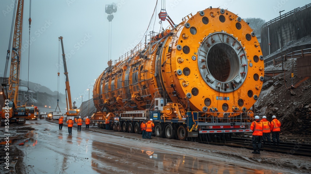 Poster massive tunnel boring machine being transported. massive tunnel boring machine being transported at 
