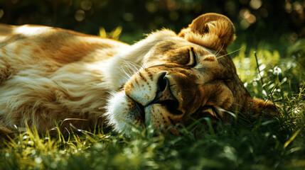 capture lion lying on grass in savannah