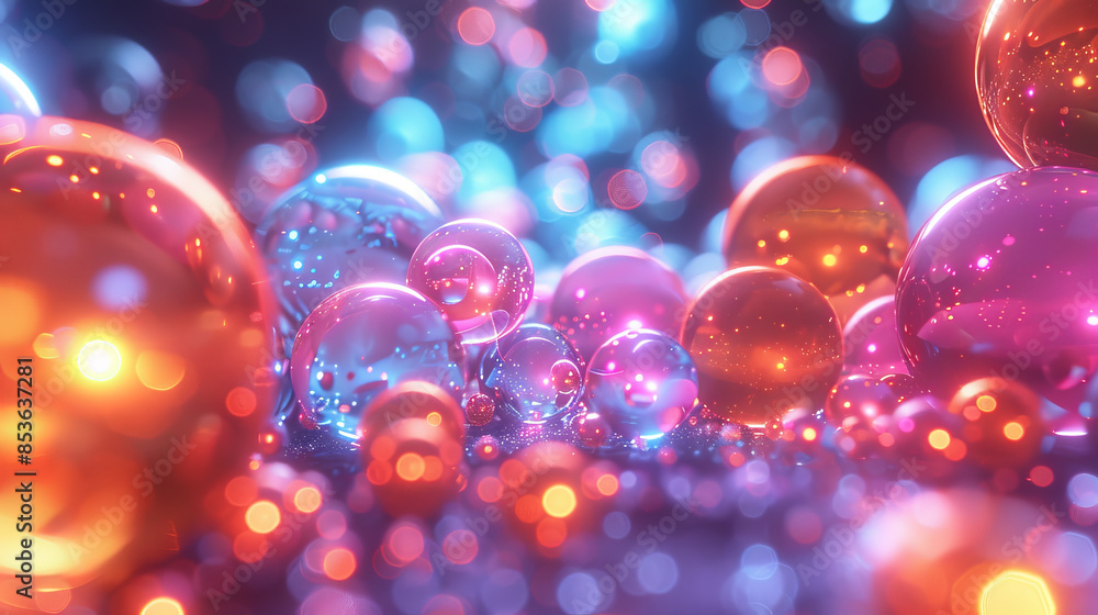 Poster pulsating neon orbs arranged in a complex 3d structure. cartoon illustrations generative ai