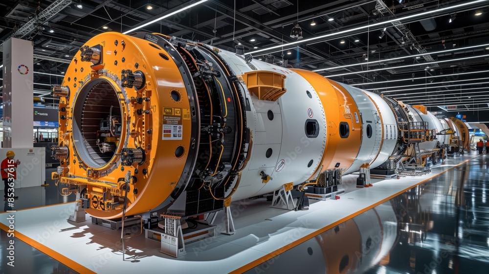Poster exhibit of modern tunnel boring machine. modern tunnel boring machine on display at an exhibition, s