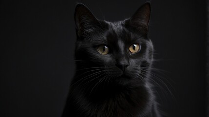 black cat portrait on black background