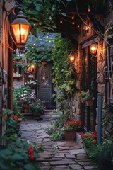 Fototapeta premium A charming historic house nestled in a cozy old town, exuding warmth and nostalgia with its classic architecture and quaint surroundings