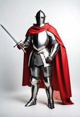 Fototapeta premium A battle-worn knight standing amid a battlefield, his armor dented and sword drawn.