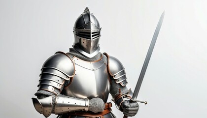 Fototapeta premium A battle-worn knight standing amid a battlefield, his armor dented and sword drawn.