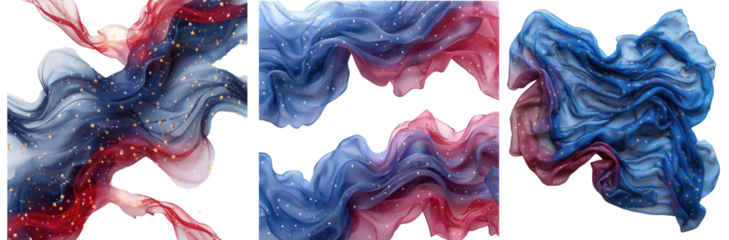 Abstract flowing fabric with blue and red hues, creating a whimsical and dreamy background with soft, ethereal textures Transparent Background 