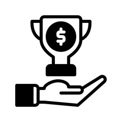 trophy icon and hand icon outline black style. Business and finance icons