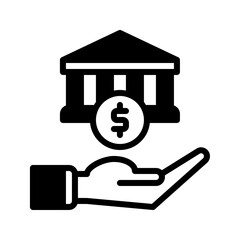 bank and hand icon outline black style or logo illustration. Business and finance icons