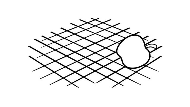 The gravitational force of the earth animation, Gravity, falling apple, Isaac newton idea universal law, fall red apple tree down. Step down stages, timeline. Weight and mass experiment, Inertia