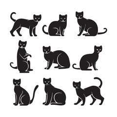 Black cat set silhoutee vector art illustration