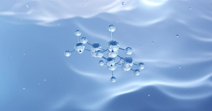 Pseudocumene rotating molecular structure, 3d model of molecule, aromatic hydrocarbon, looped video