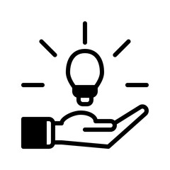 lamp idea icon and hand icon outline black style. Business and finance icons