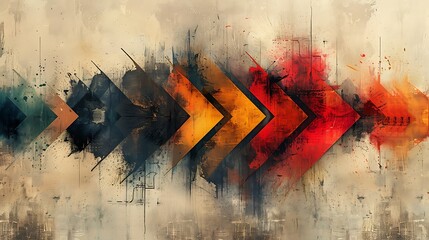 Abstract arrows with a vibrant paint stroke effect on a canvas-like texture. The scene features bold, dynamic arrows with brushstroke details, set against a textured canvas background. 