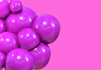 3D balls purple bubble balloon color glossy 3d render shepres ball group background